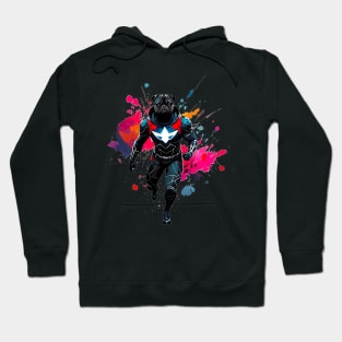 Confident and Commanding Pug in Black with Bold Red Metallic Superhero Suit Hoodie